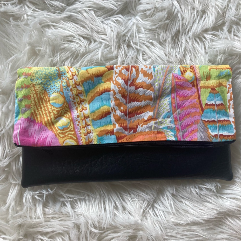 76- Love Moda Fabric & Faux Leather Zip Clutch